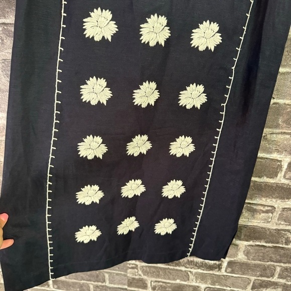 Tory Burch Embroidered Beach Dress with Pockets Navy Blue White Floral Linen - Picture 6 of 8